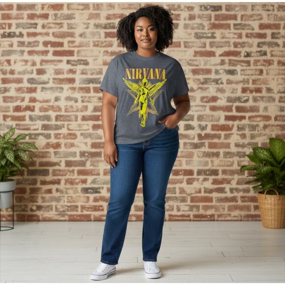 Nirvana 100% Cotton Short Sleeve Crew Neck Graphic T-Shirt Gray Women's L / XL - Picture 1 of 7